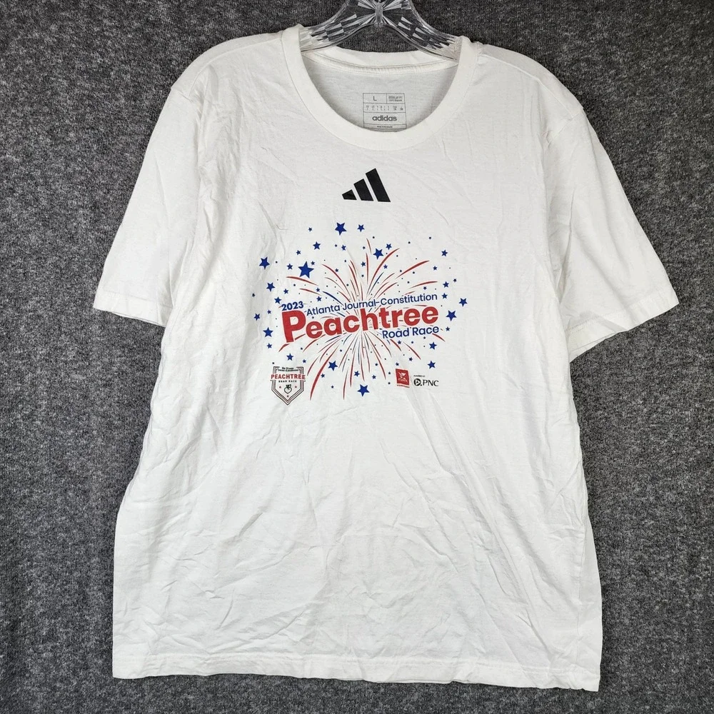 Adidas T-Shirt Mens L Peachtree Road Race White 2023 Running ATACAGIL EUC